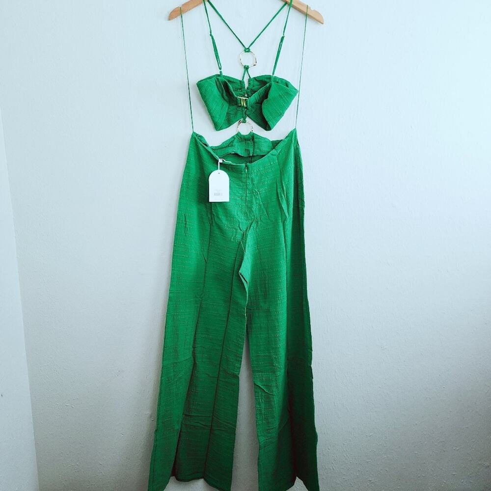 RUMER The Label Amoura Green Cutout Jumpsuit M NWT Wide Leg Emerald O-Ring - Picture 11 of 15
